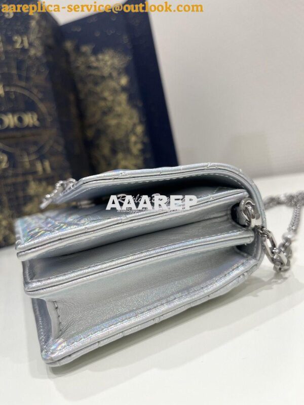 Replica Dior Miss Dior Mini Bag Iridescent Metallic Silver-Tone Cannag 6