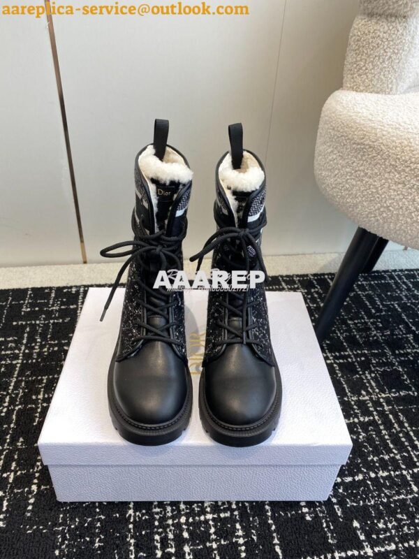 Replica Dior D-Major Ankle Boot Black Calfskin with Black and White Ca 4