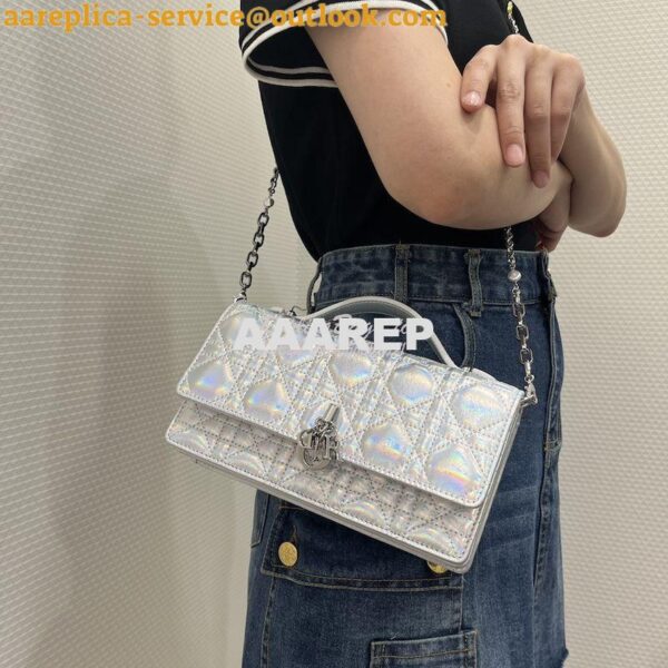 Replica Dior Miss Dior Mini Bag Iridescent Metallic Silver-Tone Cannag 14