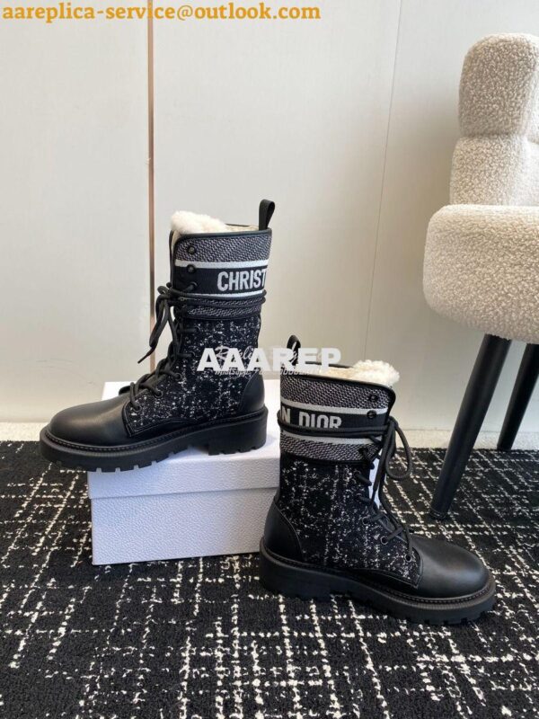 Replica Dior D-Major Ankle Boot Black Calfskin with Black and White Ca 5