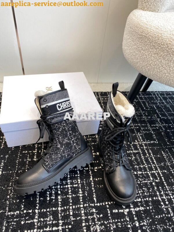 Replica Dior D-Major Ankle Boot Black Calfskin with Black and White Ca 7