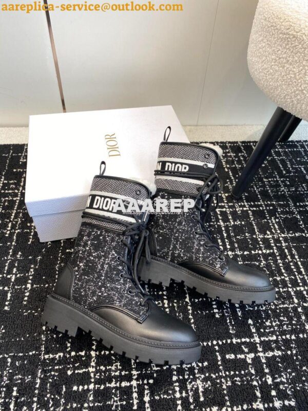 Replica Dior D-Major Ankle Boot Black Calfskin with Black and White Ca 8