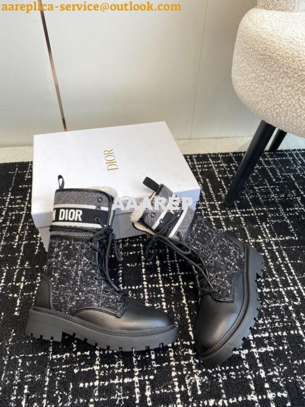 Replica Dior D-Major Ankle Boot Black Calfskin with Black and White Ca 9