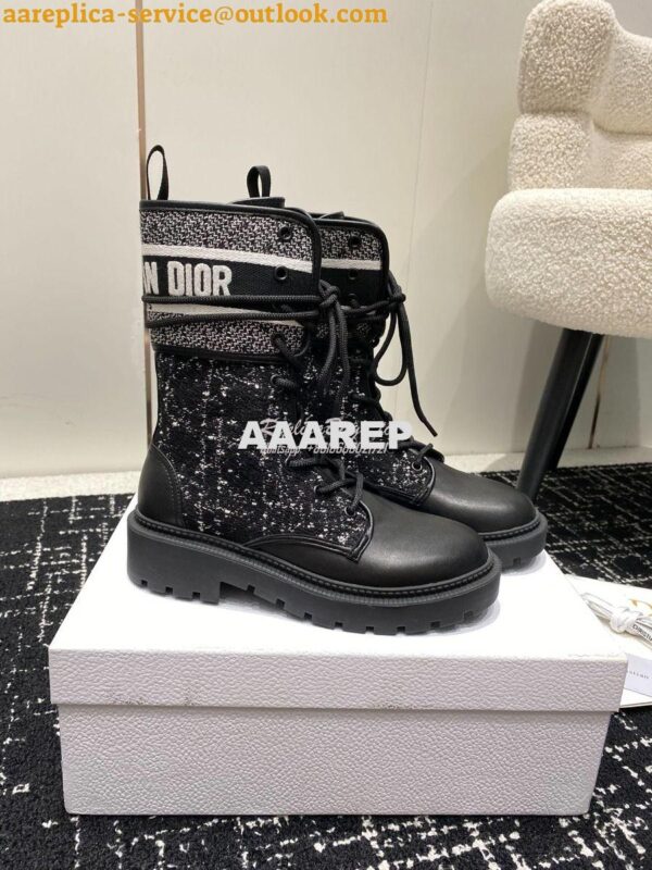 Replica Dior D-Major Ankle Boot Black Calfskin with Black and White Ca 3