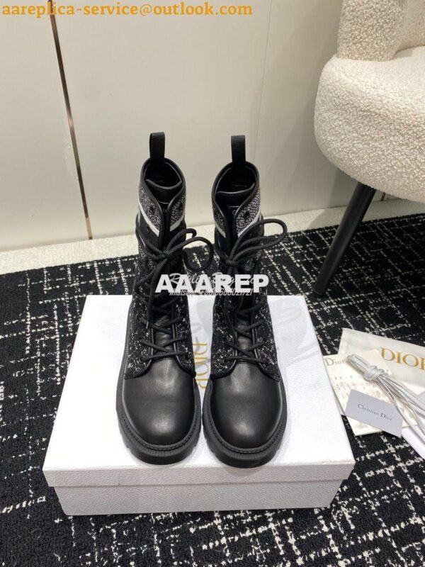 Replica Dior D-Major Ankle Boot Black Calfskin with Black and White Ca 4