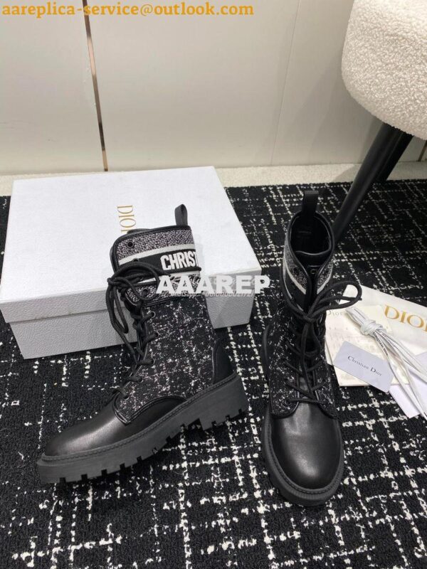 Replica Dior D-Major Ankle Boot Black Calfskin with Black and White Ca 5