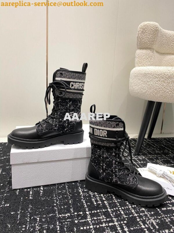 Replica Dior D-Major Ankle Boot Black Calfskin with Black and White Ca 7