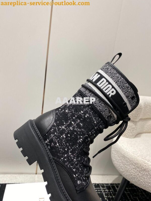 Replica Dior D-Major Ankle Boot Black Calfskin with Black and White Ca 9