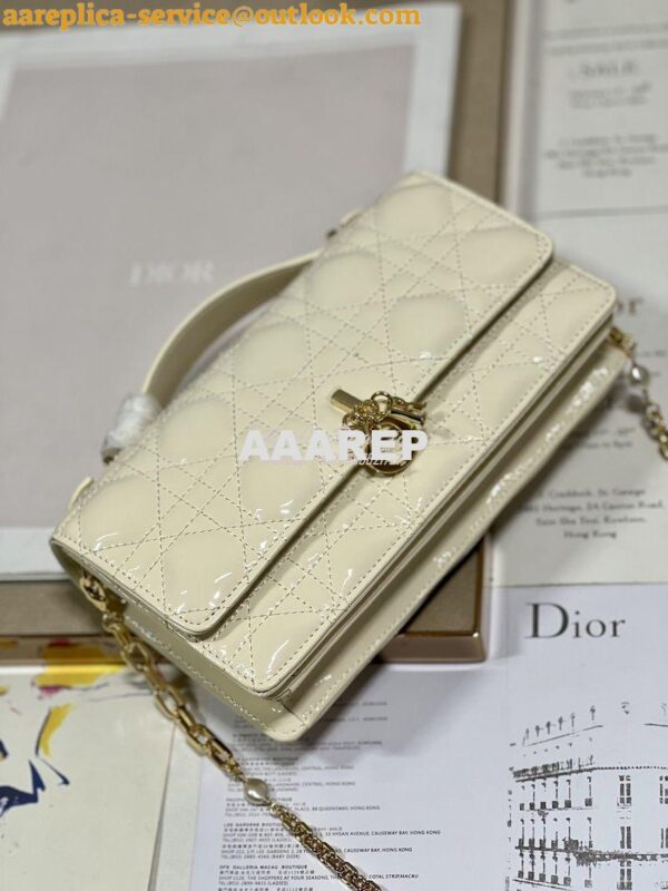 Replica Dior Miss Dior Mini Bag Latte Cannage Patent Calfskin S0980O 7