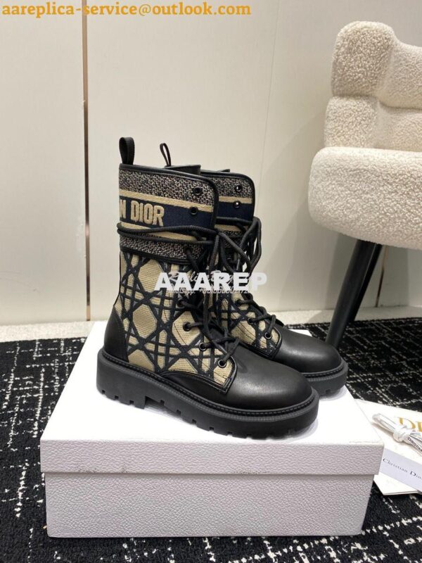 Replica Dior D-Major Ankle Boot Black Calfskin with Khaki Cannage Twee 3