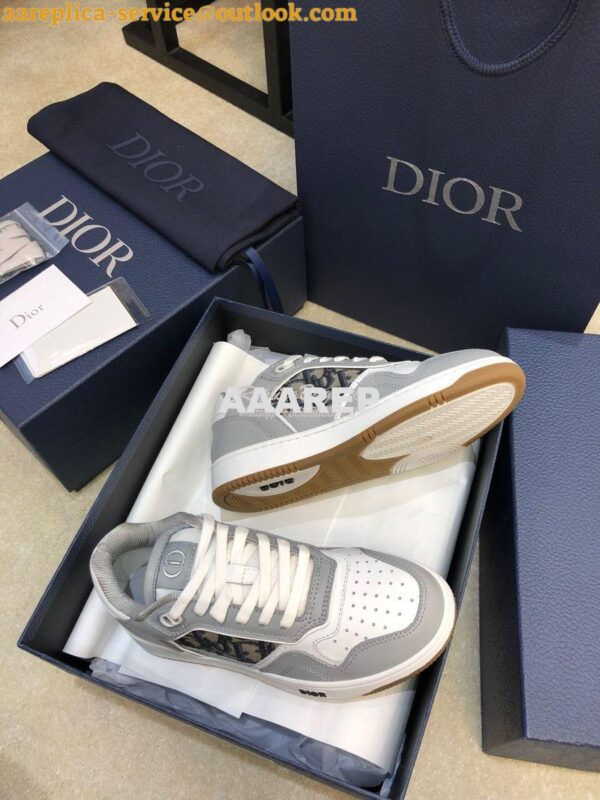 Replica Dior B27 Low-Top Sneaker Gray Smooth Calfskin with Dior Obliqu 7