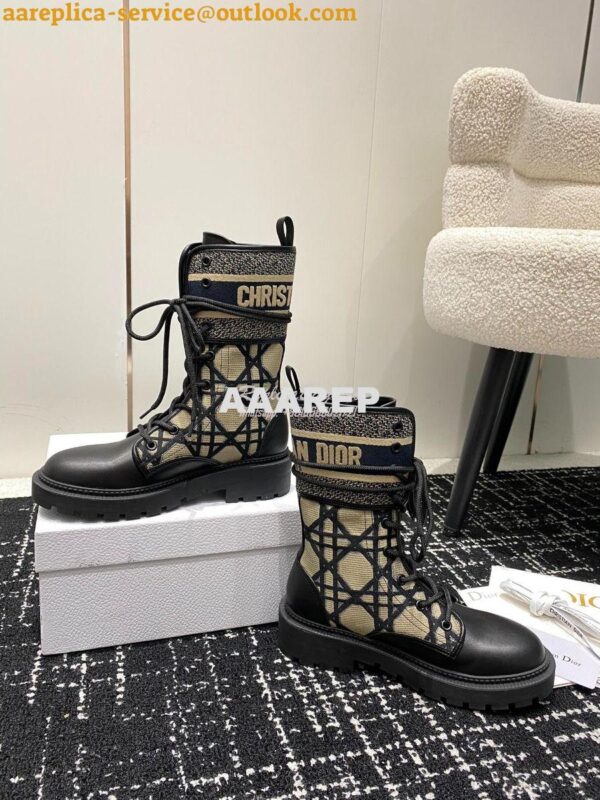 Replica Dior D-Major Ankle Boot Black Calfskin with Khaki Cannage Twee 7