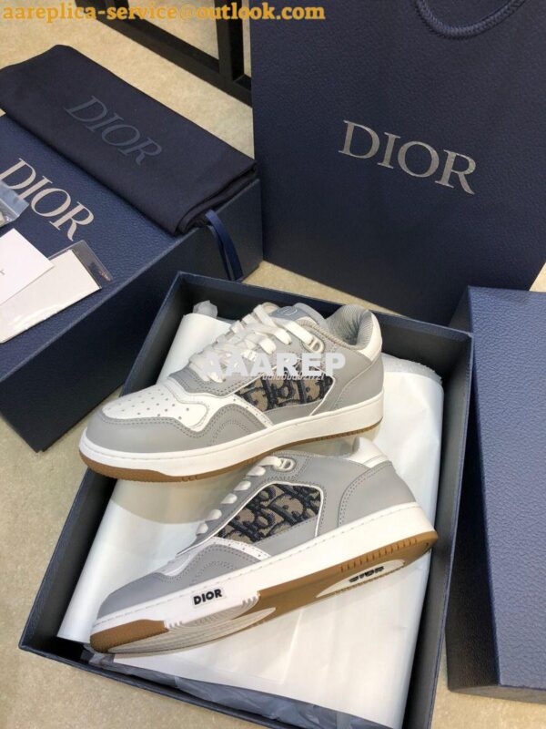 Replica Dior B27 Low-Top Sneaker Gray Smooth Calfskin with Dior Obliqu 12
