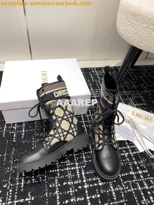 Replica Dior D-Major Ankle Boot Black Calfskin with Khaki Cannage Twee 9