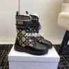 Replica Dior D-Major Ankle Boot Black Calfskin with Khaki Cannage Twee