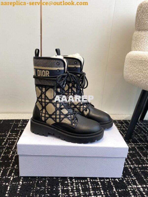 Replica Dior D-Major Ankle Boot Black Calfskin with Khaki Cannage Twee 3