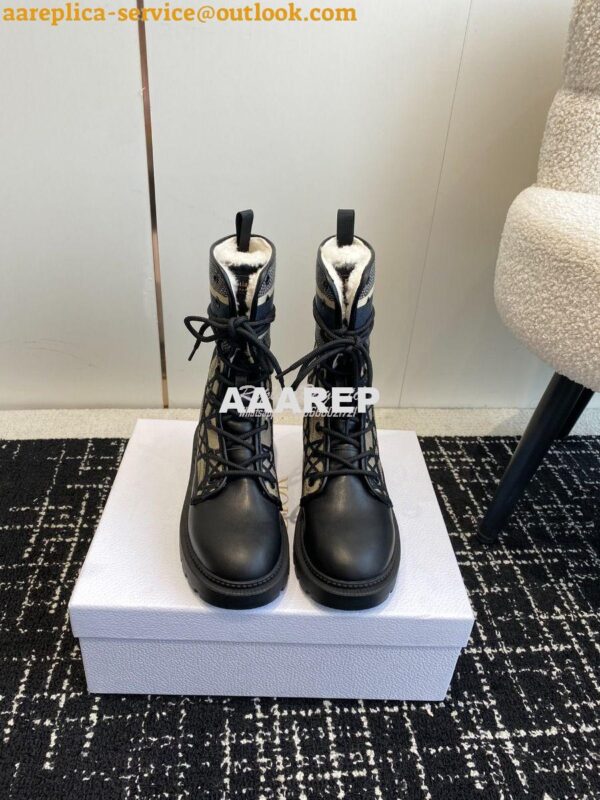 Replica Dior D-Major Ankle Boot Black Calfskin with Khaki Cannage Twee 4