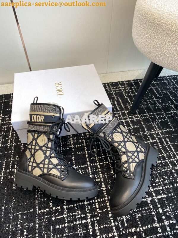 Replica Dior D-Major Ankle Boot Black Calfskin with Khaki Cannage Twee 5