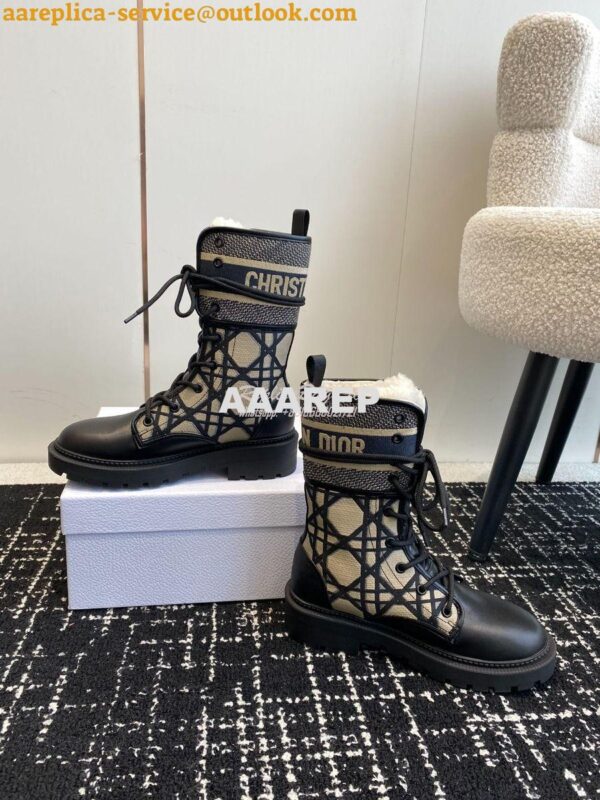 Replica Dior D-Major Ankle Boot Black Calfskin with Khaki Cannage Twee 6