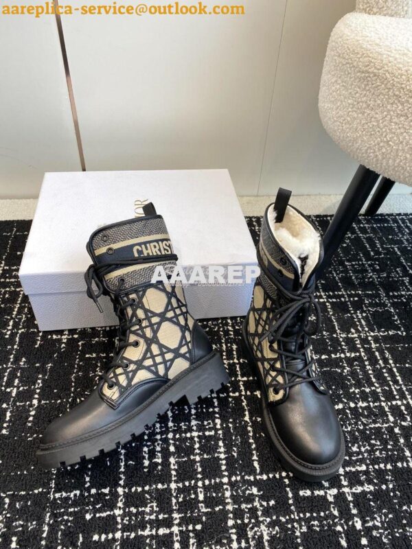 Replica Dior D-Major Ankle Boot Black Calfskin with Khaki Cannage Twee 7