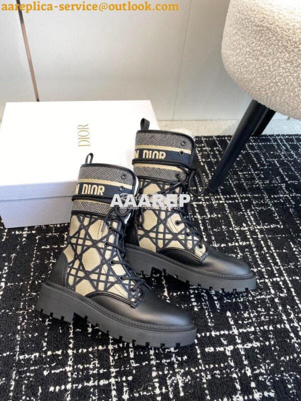 Replica Dior D-Major Ankle Boot Black Calfskin with Khaki Cannage Twee 8