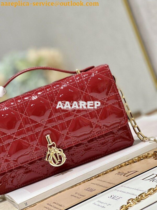 Replica Dior Miss Dior Mini Bag Red Cannage Patent Calfskin S0980O 5