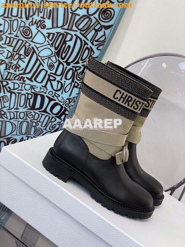 Replica Dior D-Major Ankle Boot Taupe and Black Technical Fabric and B 4