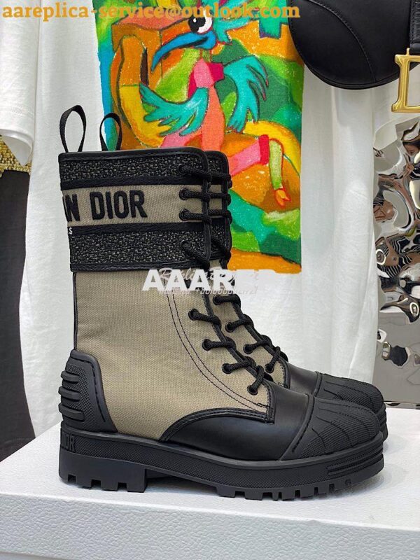 Replica Dior D-Major Ankle Boot Taupe and Black Technical Fabric and B 3