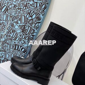 Replica Dior D-Major Ankle Long Boot Black Technical Fabric and Black 2