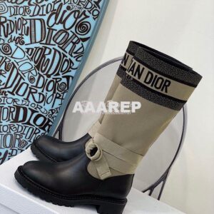 Replica Dior D-Major Ankle Long Boot Taupe and Black Technical Fabric