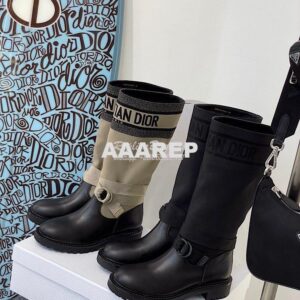 Replica Dior D-Major Ankle Long Boot Taupe and Black Technical Fabric 2