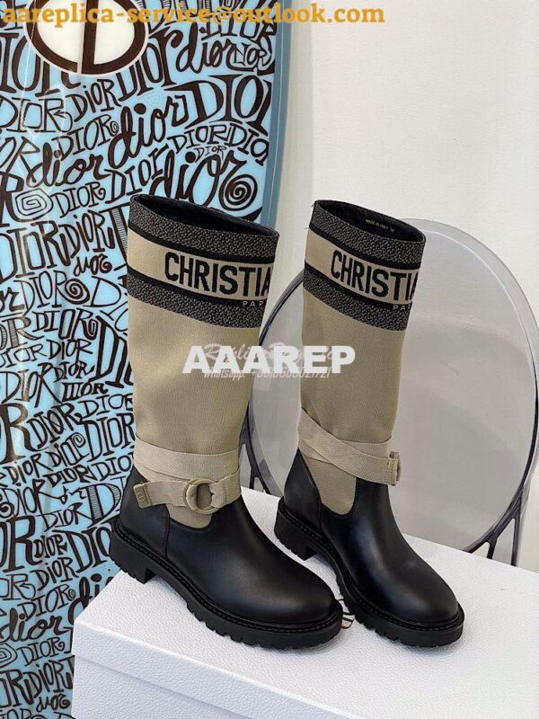 Replica Dior D-Major Ankle Long Boot Taupe and Black Technical Fabric 5