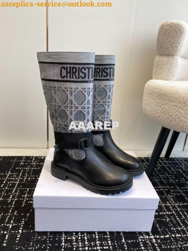 Replica Dior D-Major Boot Black Calfskin with Grey Cannage Tweed KDI98 4