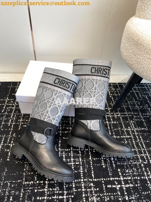 Replica Dior D-Major Boot Black Calfskin with Grey Cannage Tweed KDI98 7