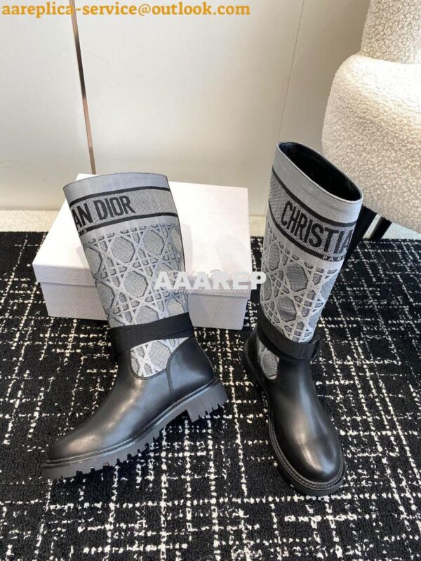 Replica Dior D-Major Boot Black Calfskin with Grey Cannage Tweed KDI98 8