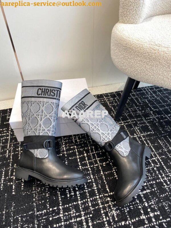 Replica Dior D-Major Boot Black Calfskin with Grey Cannage Tweed KDI98 9