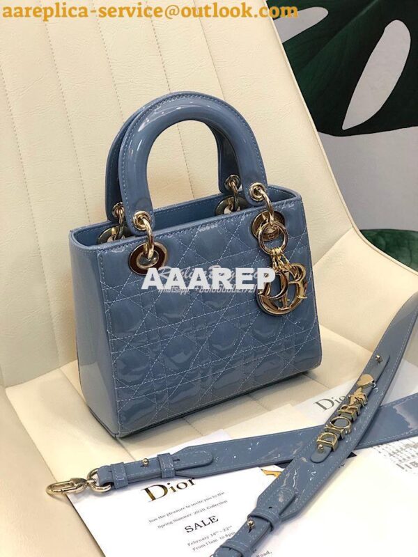 Replica Dior My ABCdior Lady Dior Bag in Patent Calfskin M0538 Ash Blu 3