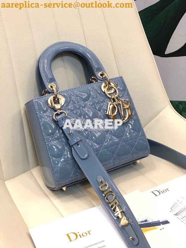 Replica Dior My ABCdior Lady Dior Bag in Patent Calfskin M0538 Ash Blu 4