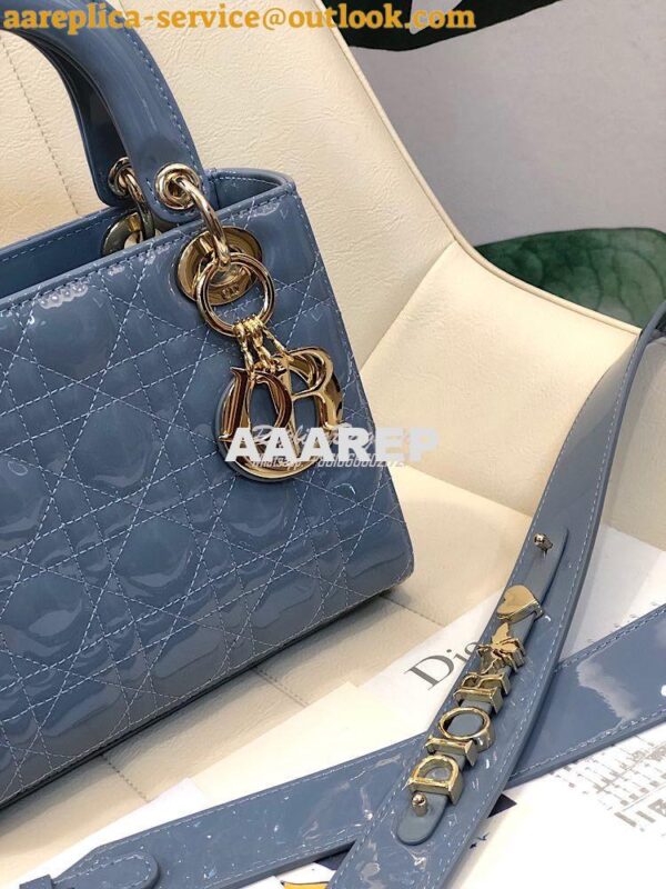 Replica Dior My ABCdior Lady Dior Bag in Patent Calfskin M0538 Ash Blu 5