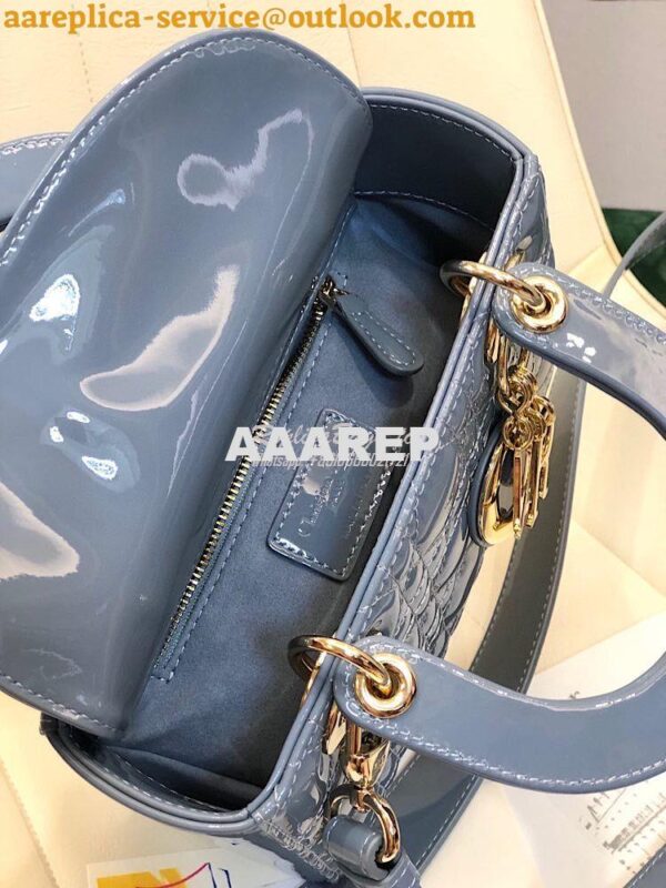 Replica Dior My ABCdior Lady Dior Bag in Patent Calfskin M0538 Ash Blu 9