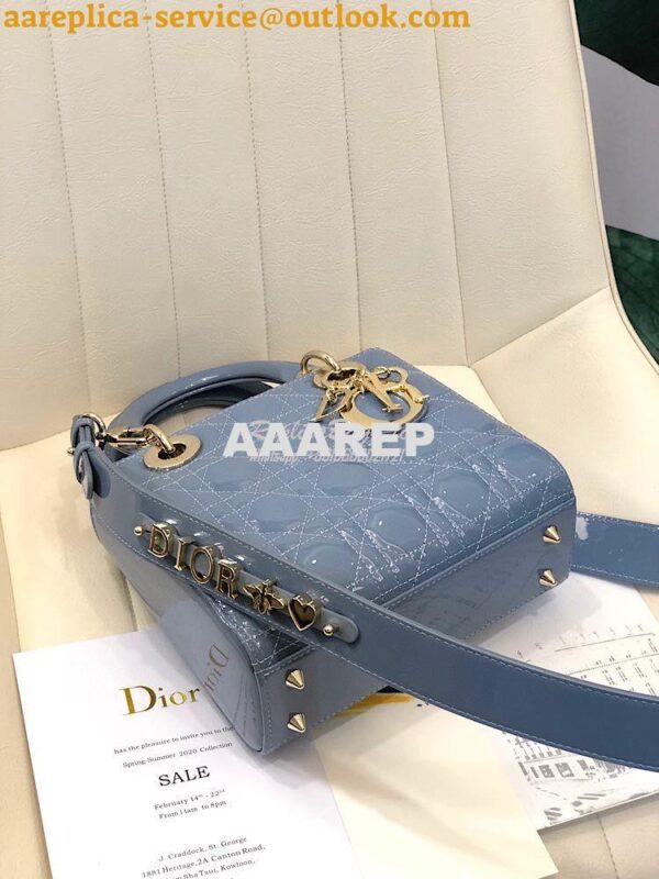 Replica Dior My ABCdior Lady Dior Bag in Patent Calfskin M0538 Ash Blu 11