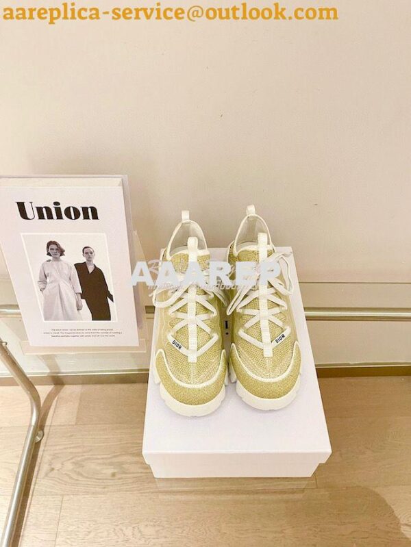 Replica Dior D-Connect Mesh Sneaker In Gold Textile KCK222 4