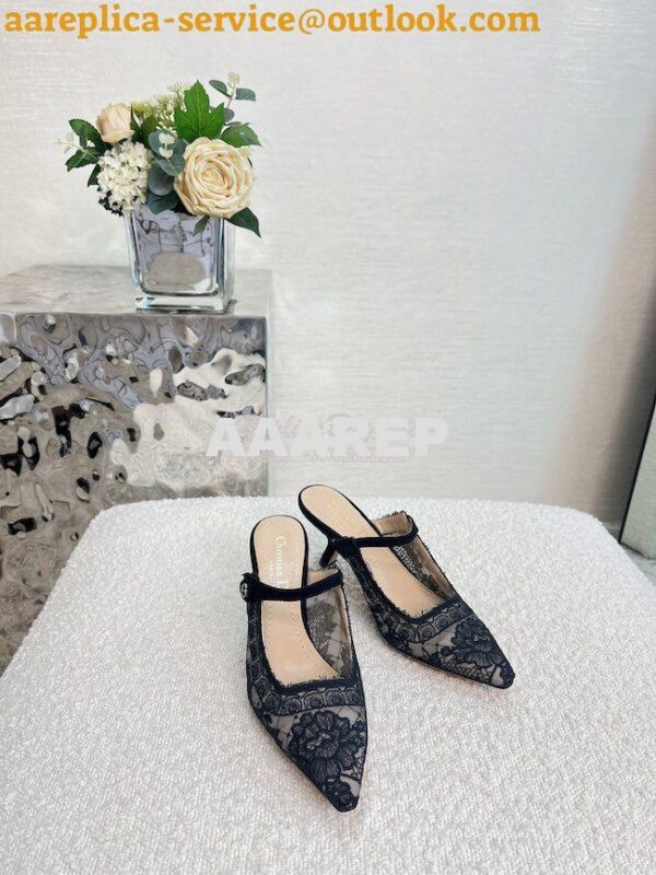 Replica Dior Capture Heeled Mule Black Transparent Mesh and Suede Embr 4