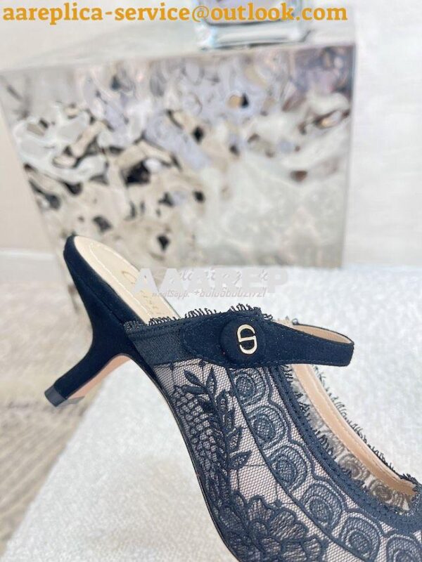 Replica Dior Capture Heeled Mule Black Transparent Mesh and Suede Embr 7