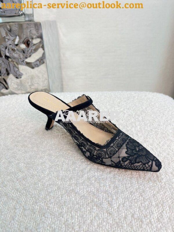 Replica Dior Capture Heeled Mule Black Transparent Mesh and Suede Embr 9