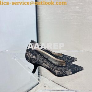 Replica Dior Capture Pump Black Transparent Mesh Embroidered with Dior