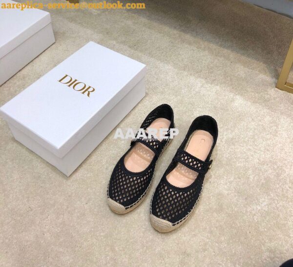 Replica Dior Caro Espadrille Ballerina Flat Black Mesh Embroidery KCB6 3