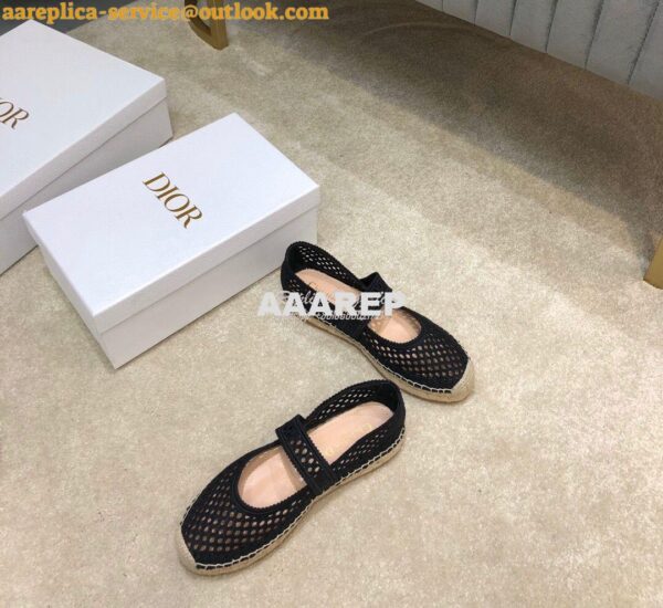 Replica Dior Caro Espadrille Ballerina Flat Black Mesh Embroidery KCB6 5