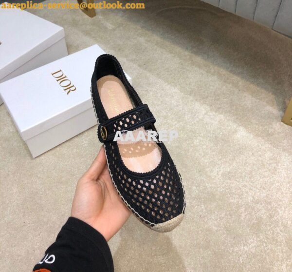 Replica Dior Caro Espadrille Ballerina Flat Black Mesh Embroidery KCB6 6