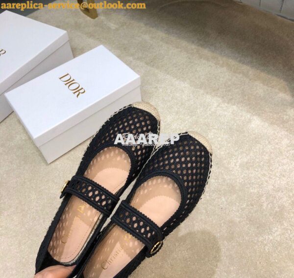 Replica Dior Caro Espadrille Ballerina Flat Black Mesh Embroidery KCB6 7